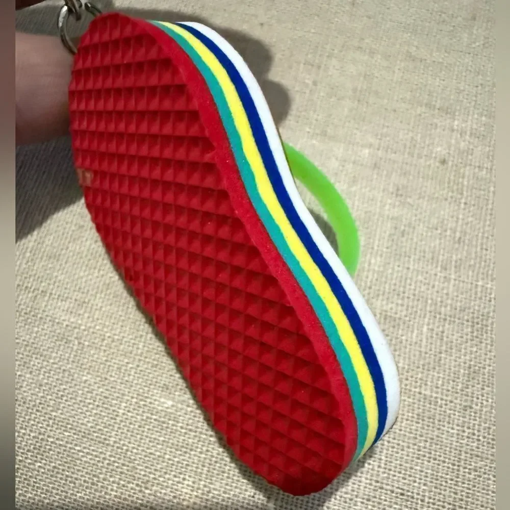 Colorful Flip-Flop Keychain Souvenir from Cancun with Green Straps